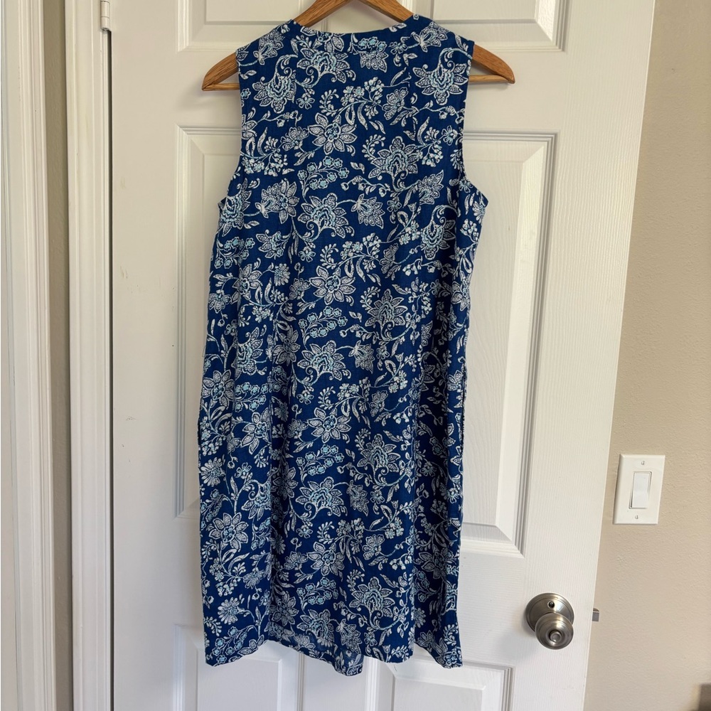 NWT Linen Blue Floral Pintuck Dress JJill - Picture 2 of 8